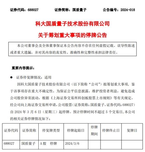 籌劃重大事項，科大國盾量子發(fā)布停牌公告，引領量子計算技術(shù)服務新篇章